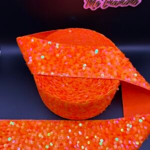 LISTON LENTEJUELA TERCIOPELO NARANJA DE 7.5 CM