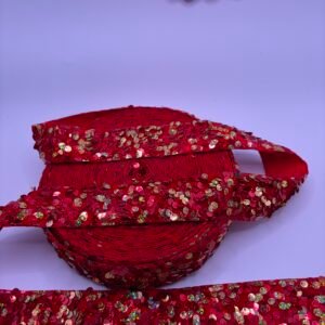 LISTON LENTEJUELA TERCIOPELO ROJO DORADO DE 3.8 CM