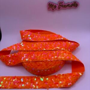 LISTON LENTEJUELA TERCIOPELO NARANJA DE 3.8 CM